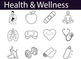 Health & Wellness Icons: Apple, Bandage, Doctor, Fitness