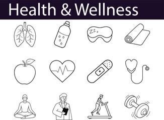 Health & Wellness Icons: Apple, Bandage, Doctor, Fitness