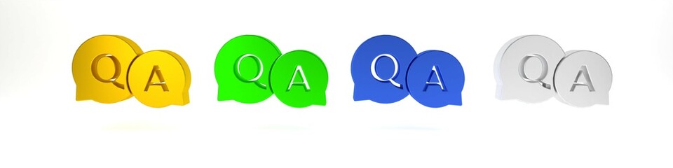 Colorful Speech bubbles with Question and Answer icon isolated on white background. Q and A symbol. FAQ sign. Chat speech bubble and chart. Minimalism concept. 3D render illustration