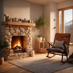 Cozy modern living room with a fireplace, stylish furniture, and inviting decor