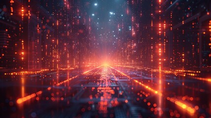 Fototapeta premium Futuristic Digital Landscape with Glowing Neon Lights and High-Tech Elements for Modern Backgrounds