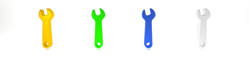 Colorful Wrench icon isolated on white background. Spanner repair tool. Service tool symbol. Minimalism concept. 3D render illustration