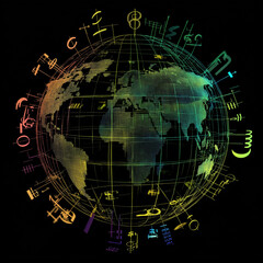 Obraz premium Digital global financial network with currency symbols 