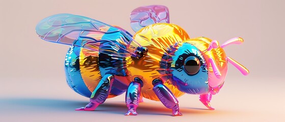 Vibrant and whimsical 3d bee model showcasing colorful design and playful aesthetics perfect for creative projects and illustrations