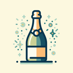 Colorful celebration champagne bottle graphic with festive elements