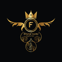 creative  new latter f logo design  and latter  initial logo. f monogram latter logo , golden  new f logo design with black color ,new template design