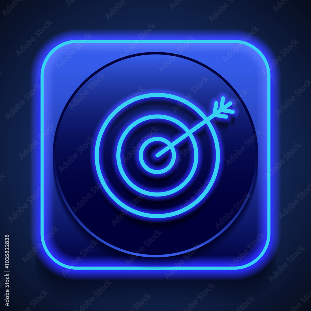 Poster target simple icon vector. flat design. blue neon style on button. with shadow