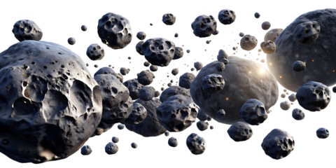 dark meteor asteroid belt isolated on white background.AI GENERATED