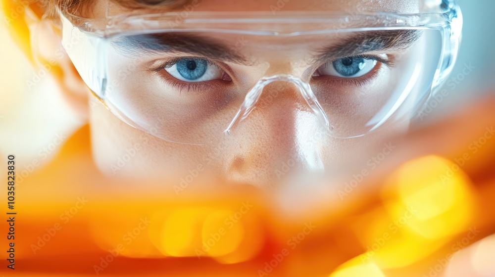 Poster a photograph of a student conducting an experiment with a focus on the reaction taking place in a te