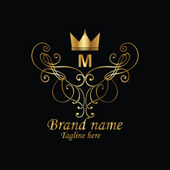 creative  new latter m logo design  and latter  initial logo. m monogram latter logo , golden  new m logo design with black color ,new template design