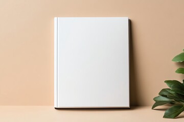 Blank white book cover, minimal design, modern aesthetics, with green foliage.