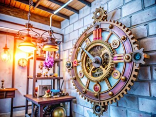 Obraz premium Steampunk Wall Clock with Brass Gear Mechanism - Unique Vintage Home Decor