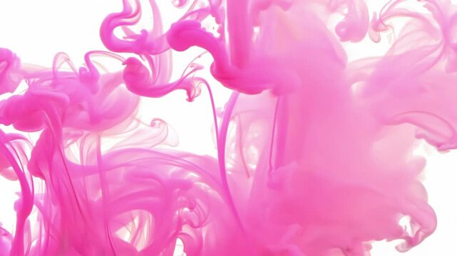 Bright pink ink swirling in water creates a mesmerizing abstract pattern, evoking creativity and fluidity. The soft, ethereal shapes invite a sense of calm.