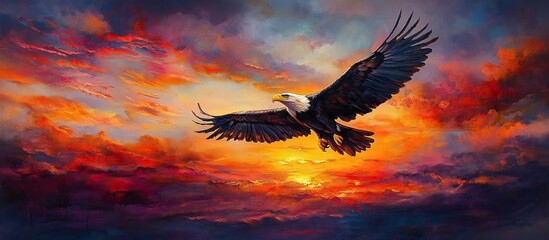Majestic Eagle Soaring Through a Dramatic Sunset