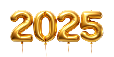 Happy New 2025 Year. Realistic 3d golden helium balloon numbers.AI GENERATED