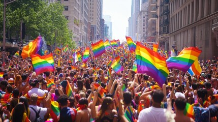 Naklejka premium Gay pride celebrations showcasing vibrant pride parades, rainbow flags, and the LGBTQ community coming together to celebrate diversity and equality