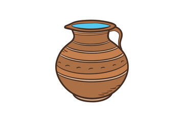 Earthen jug filled with water - Authentic earthenware design in stunning vector illustration for home and art projects