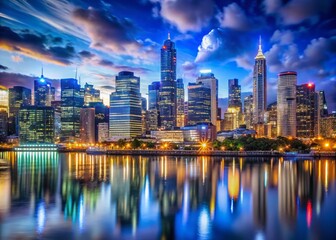 Obraz premium Stunning Aerial Photography of Skyscrapers Against Night Sky – Urban Landscape at Twilight
