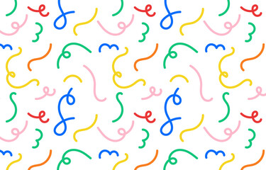 Colorful doodle lines repeat pattern.Hand drawn lines seamless pattern isolated on white background.Vector graphic abstract background.
