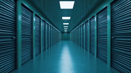 Obraz premium Exploring the depths of an industrial storage facility a journey through rows of secure spaces and shadows