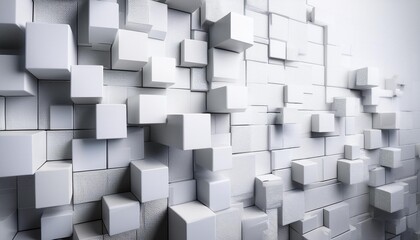 Obraz premium Random shifted white cube boxes block background wallpaper banner with copy space