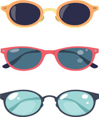 design 3 vectors of glasses with different colours and on a white background