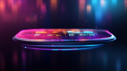 Floating timeline hologram, vibrant colors, cosmic backdrop, digital effect