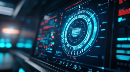 Fototapeta premium Futuristic time-dial, glowing blue, high-tech lab, virtual effect