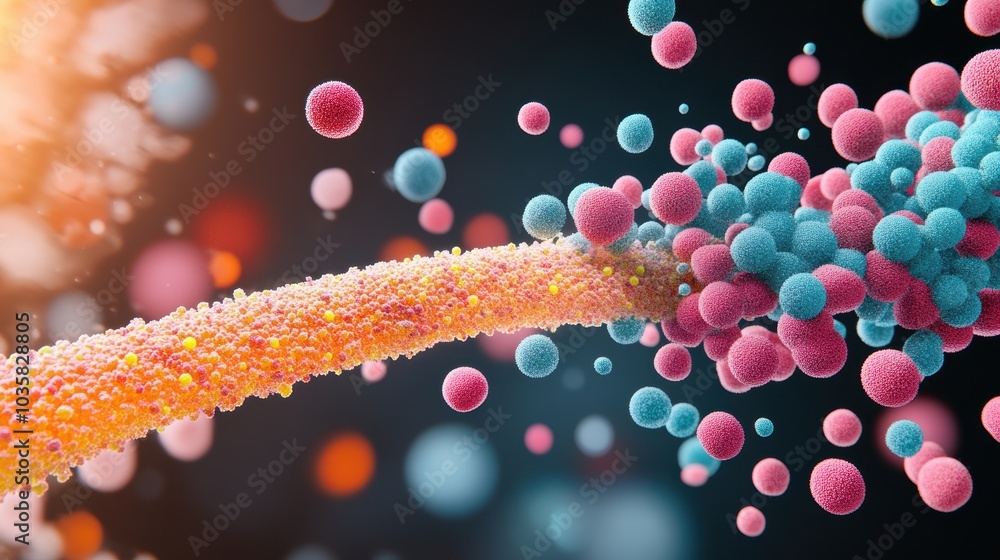 Poster a colorful illustration showing the process of binary fission in bacteria.