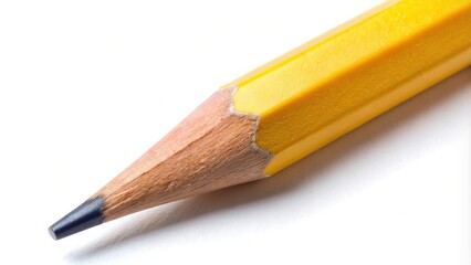 Fototapeta premium Aerial closeup of yellow pencil isolated on white background
