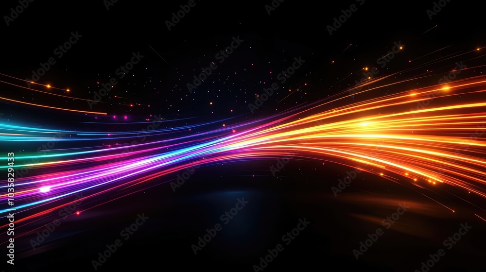 Poster vibrant abstract light trails in various colors creating a dynamic and energetic visual effect on a 