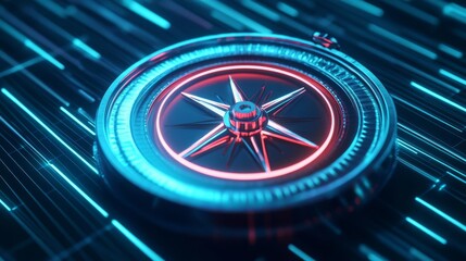 Quantum compass, glowing lines, metallic sheen, futuristic design