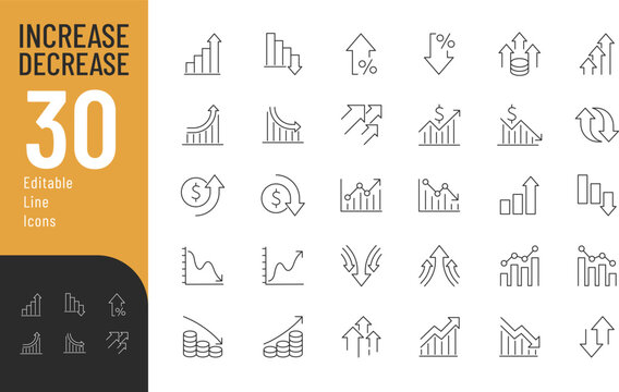 Increase and Decrease line Editable Icons set. Vector illustration in modern thin line style of profit related icons: chart, graph, arrow, and more. Pictograms and infographics for mobile apps
