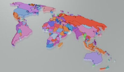 Obraz premium World map, country map, continent map, 3D illustration