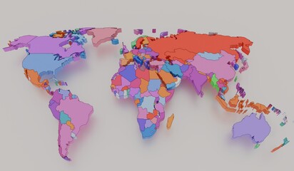 Fototapeta premium World map, country map, continent map, 3D illustration