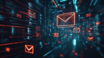 Digital mailbox icons floating in cyberspace, highlighting the connectivity of modern communication