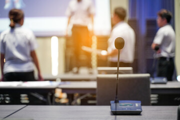 Obraz premium Conference Microphone on the table in meeting room.