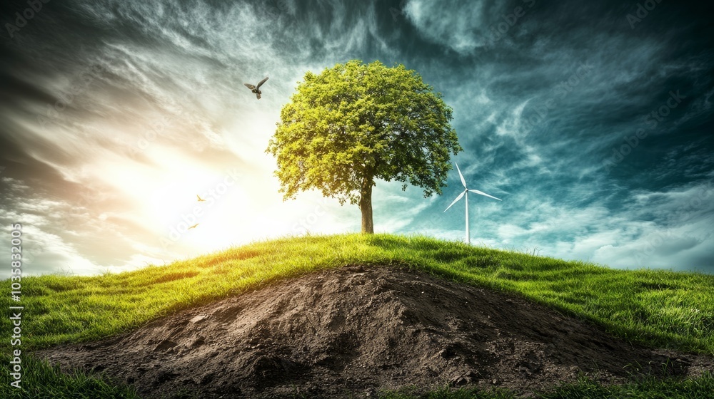 Aufkleber renewable resources as a cornerstone of sustainable development, emphasizing the importance of harne