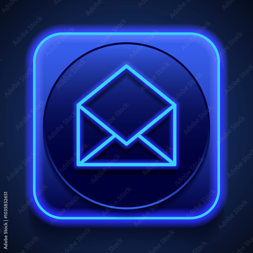 Poster open mail simple icon vector. flat design. blue neon style on button. with shadow