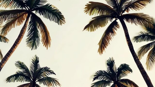 A simple black and brown illustration of palm trees against a white background