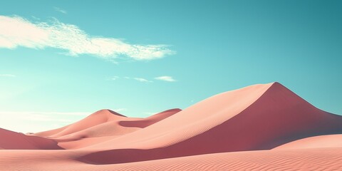 Expansive desert dunes bathed in sunlight, set beneath a bright blue sky, evoking adventure and freedom.