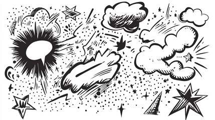 Obraz premium Hand Drawn Doodle Comic Book Speech Bubbles Stars and Clouds Design