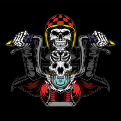 scary skull riding a motorbike , vector illustration