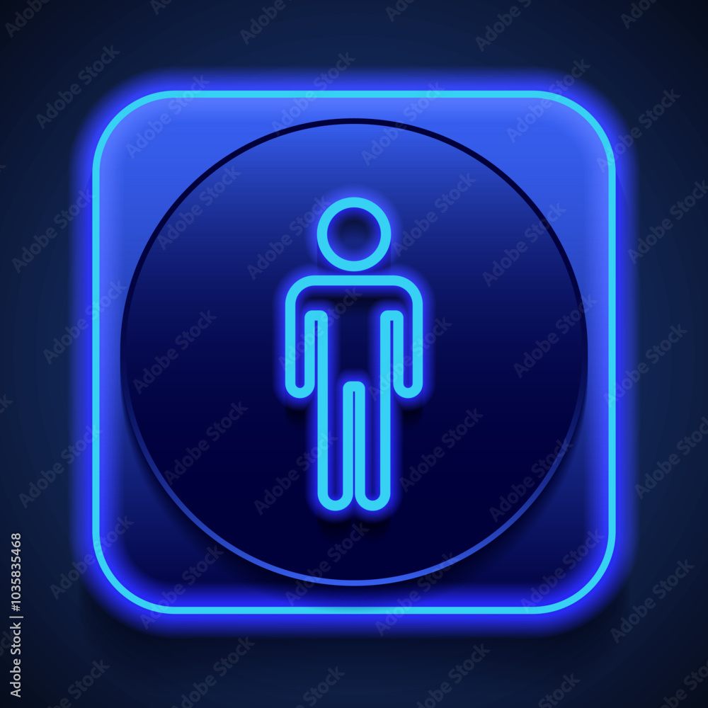 Poster man simple icon vector. flat design. blue neon style on button. with shadow