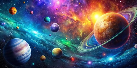 Stunning Space Planets and Galaxy Animation in 4K Resolution with Copy Space for Creative Use