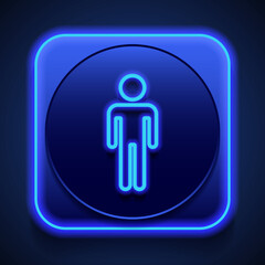 Man simple icon vector. Flat design. Blue neon style on button. With shadow
