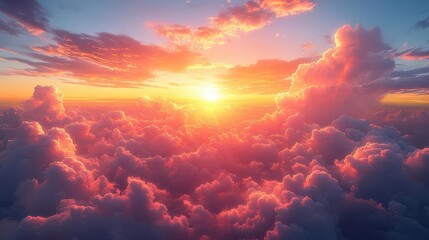 Fototapeta premium stunning sky filled with fluffy cumulus clouds bathed in the warm glow of sunset creating a captivating and serene atmosphere with shades of orange and pink