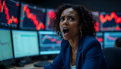 Obraz premium stock market crash causes a trader to react in panic