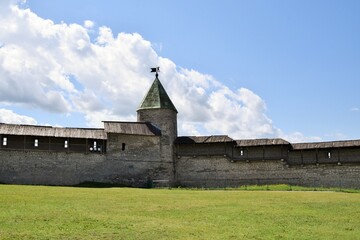 Pskov fortress. Walls of an ancient fortress. Russia