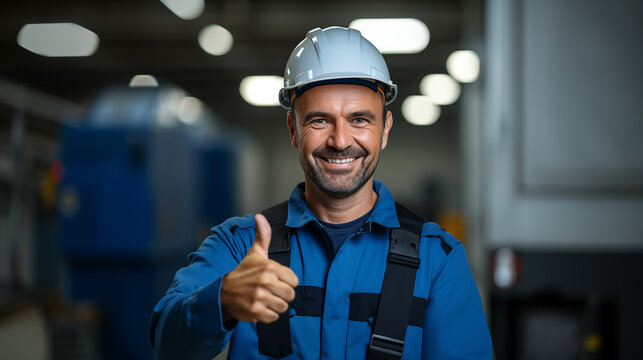 Man builder worker in uniform. Business, building, industry, technology. Builder concept. Business, building concept - smiling builder in hard hat.